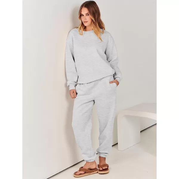 imageANRABESS Womens Two Piece Outfits Long Sleeve Crewneck Sweatsuit with Jogger Pants Lounge Sets with PocketsGrey