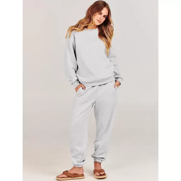 imageANRABESS Womens Two Piece Outfits Long Sleeve Crewneck Sweatsuit with Jogger Pants Lounge Sets with PocketsGrey