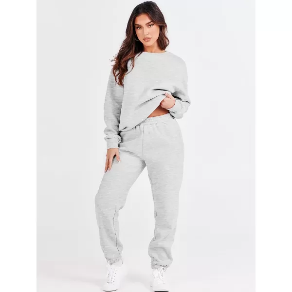 imageANRABESS Womens Two Piece Outfits Long Sleeve Crewneck Sweatsuit with Jogger Pants Lounge Sets with PocketsGrey