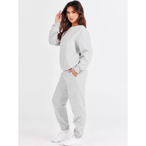 imageANRABESS Womens Two Piece Outfits Long Sleeve Crewneck Sweatsuit with Jogger Pants Lounge Sets with PocketsGrey