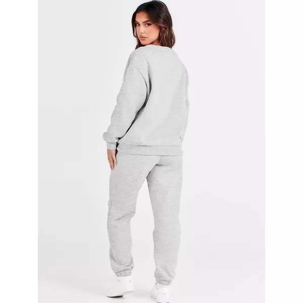 imageANRABESS Womens Two Piece Outfits Long Sleeve Crewneck Sweatsuit with Jogger Pants Lounge Sets with PocketsGrey