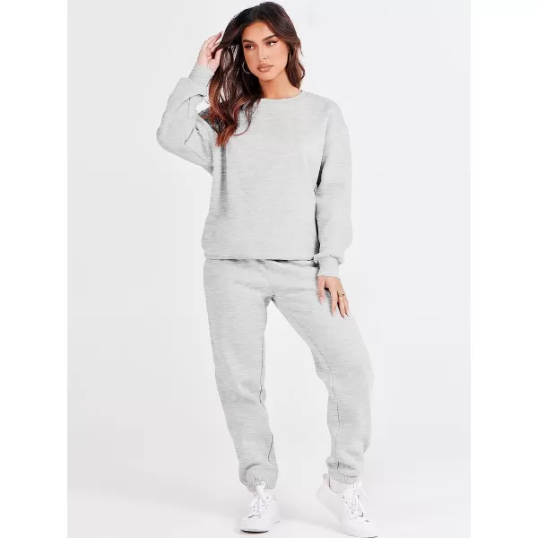 imageANRABESS Womens Two Piece Outfits Long Sleeve Crewneck Sweatsuit with Jogger Pants Lounge Sets with PocketsGrey