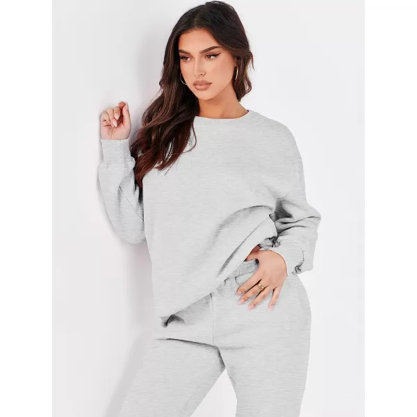 imageANRABESS Womens Two Piece Outfits Long Sleeve Crewneck Sweatsuit with Jogger Pants Lounge Sets with PocketsGrey