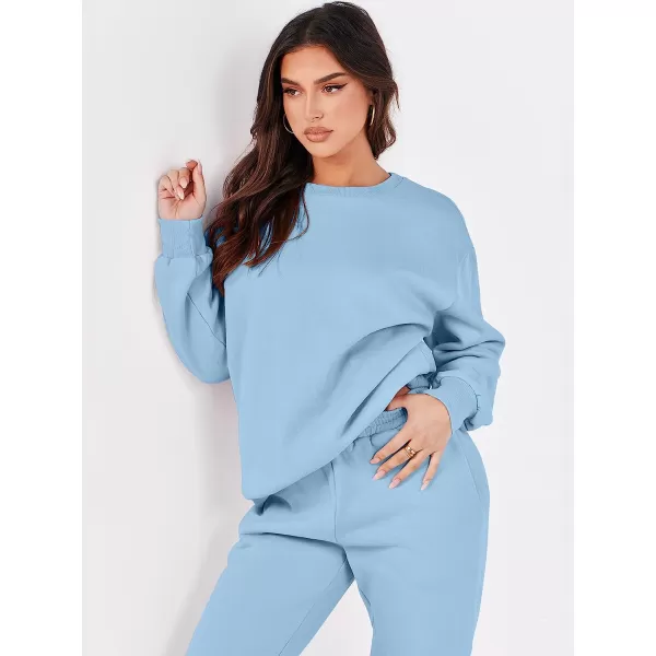 imageANRABESS Womens Two Piece Outfits Long Sleeve Crewneck Sweatsuit with Jogger Pants Lounge Sets with PocketsSky