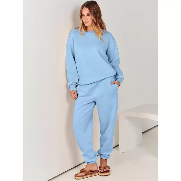 imageANRABESS Womens Two Piece Outfits Long Sleeve Crewneck Sweatsuit with Jogger Pants Lounge Sets with PocketsSky