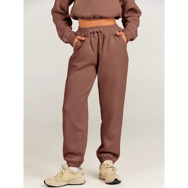 imageANRABESS Womens Two Piece Outfits Long Sleeve Half Zip Crop Sweatsuit with Jogger Pants Lounge Sets with PocketsBrown