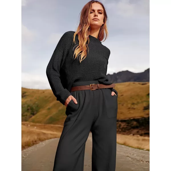 imageANRABESS Womens Two Piece Outfits Long Sleeve Knit Top Fall Sweater Set Oversized Pants Tracksuit Lounge SetsBlack
