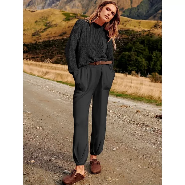 imageANRABESS Womens Two Piece Outfits Long Sleeve Knit Top Fall Sweater Set Oversized Pants Tracksuit Lounge SetsBlack