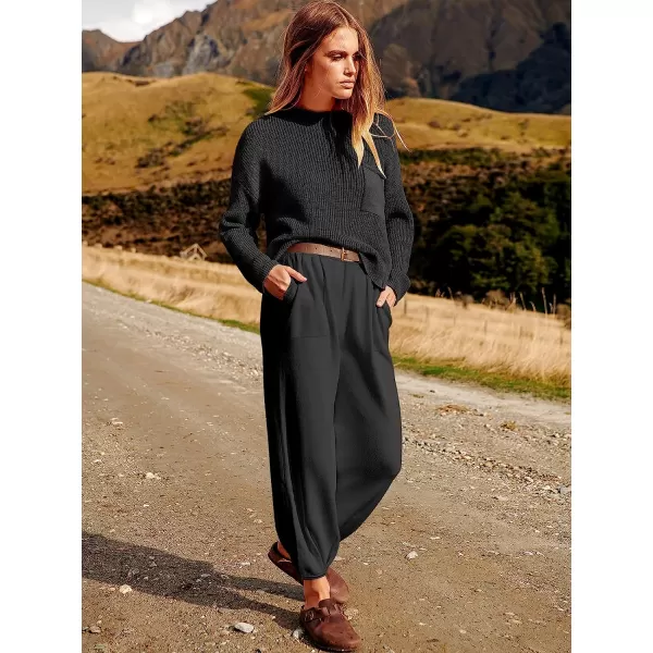 imageANRABESS Womens Two Piece Outfits Long Sleeve Knit Top Fall Sweater Set Oversized Pants Tracksuit Lounge SetsBlack
