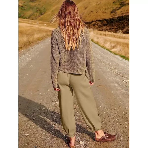 imageANRABESS Womens Two Piece Outfits Long Sleeve Knit Top Fall Sweater Set Oversized Pants Tracksuit Lounge SetsBrown