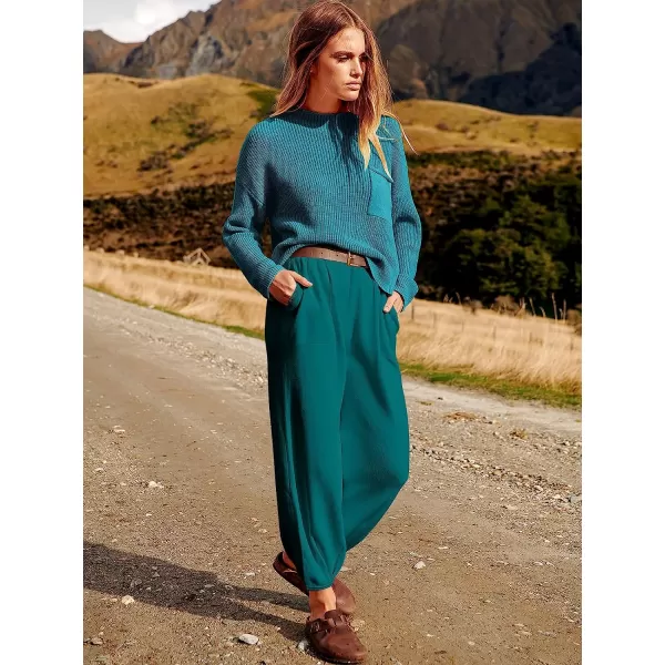 imageANRABESS Womens Two Piece Outfits Long Sleeve Knit Top Fall Sweater Set Oversized Pants Tracksuit Lounge SetsDeep Green
