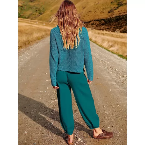 imageANRABESS Womens Two Piece Outfits Long Sleeve Knit Top Fall Sweater Set Oversized Pants Tracksuit Lounge SetsDeep Green