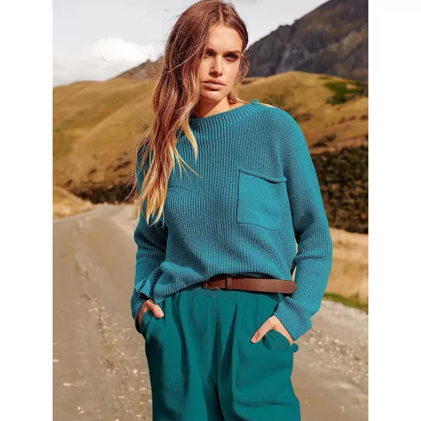 imageANRABESS Womens Two Piece Outfits Long Sleeve Knit Top Fall Sweater Set Oversized Pants Tracksuit Lounge SetsDeep Green
