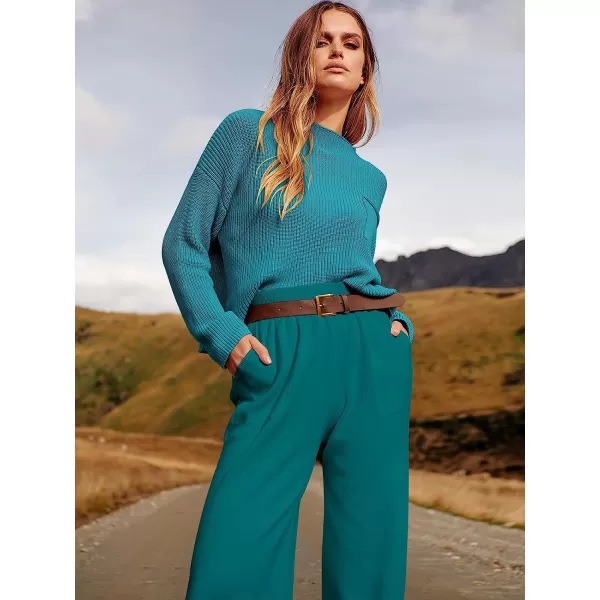 imageANRABESS Womens Two Piece Outfits Long Sleeve Knit Top Fall Sweater Set Oversized Pants Tracksuit Lounge SetsDeep Green