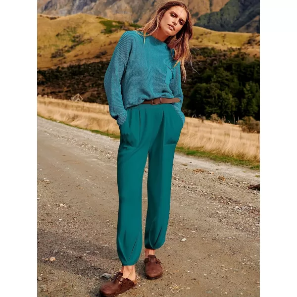 imageANRABESS Womens Two Piece Outfits Long Sleeve Knit Top Fall Sweater Set Oversized Pants Tracksuit Lounge SetsDeep Green