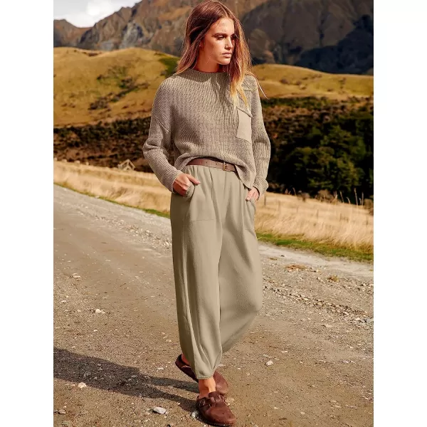 imageANRABESS Womens Two Piece Outfits Long Sleeve Knit Top Fall Sweater Set Oversized Pants Tracksuit Lounge SetsKhaki