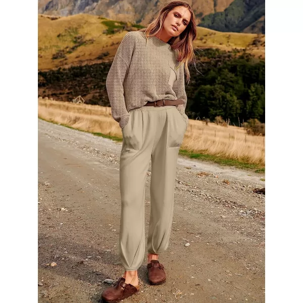 imageANRABESS Womens Two Piece Outfits Long Sleeve Knit Top Fall Sweater Set Oversized Pants Tracksuit Lounge SetsKhaki
