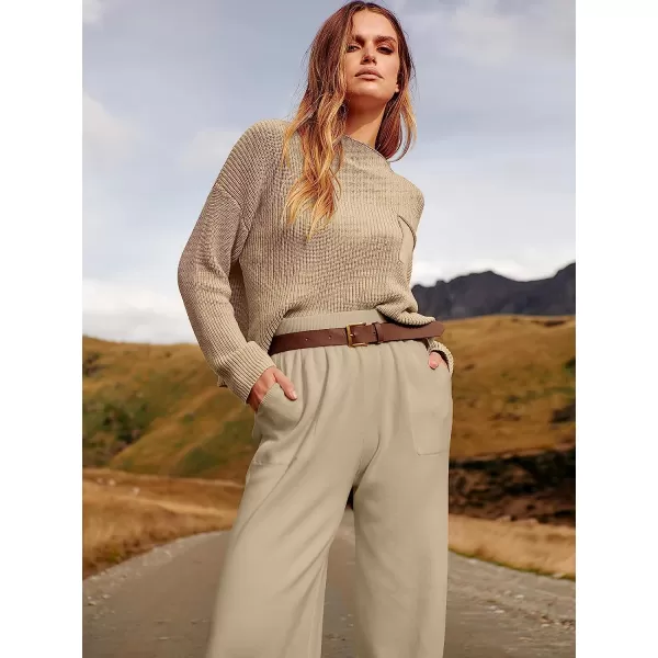 imageANRABESS Womens Two Piece Outfits Long Sleeve Knit Top Fall Sweater Set Oversized Pants Tracksuit Lounge SetsKhaki