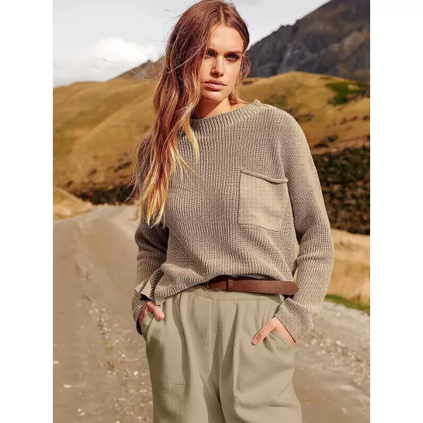 imageANRABESS Womens Two Piece Outfits Long Sleeve Knit Top Fall Sweater Set Oversized Pants Tracksuit Lounge SetsKhaki