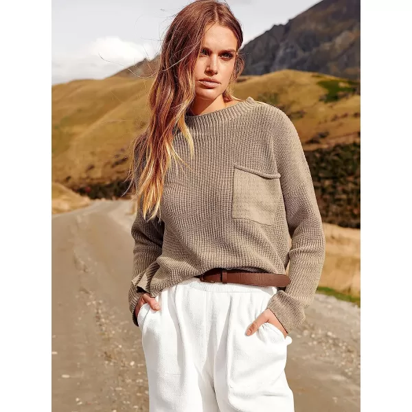 imageANRABESS Womens Two Piece Outfits Long Sleeve Knit Top Fall Sweater Set Oversized Pants Tracksuit Lounge SetsKhaki White