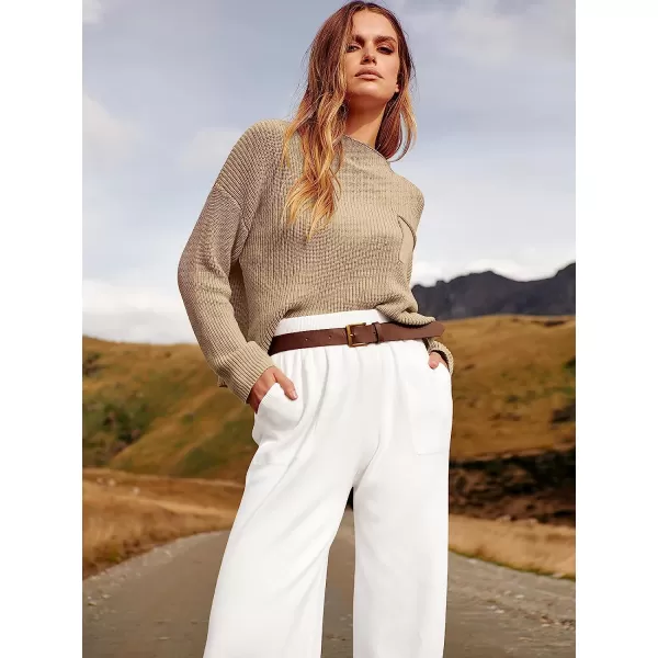 imageANRABESS Womens Two Piece Outfits Long Sleeve Knit Top Fall Sweater Set Oversized Pants Tracksuit Lounge SetsKhaki White