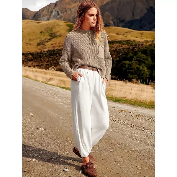 imageANRABESS Womens Two Piece Outfits Long Sleeve Knit Top Fall Sweater Set Oversized Pants Tracksuit Lounge SetsKhaki White