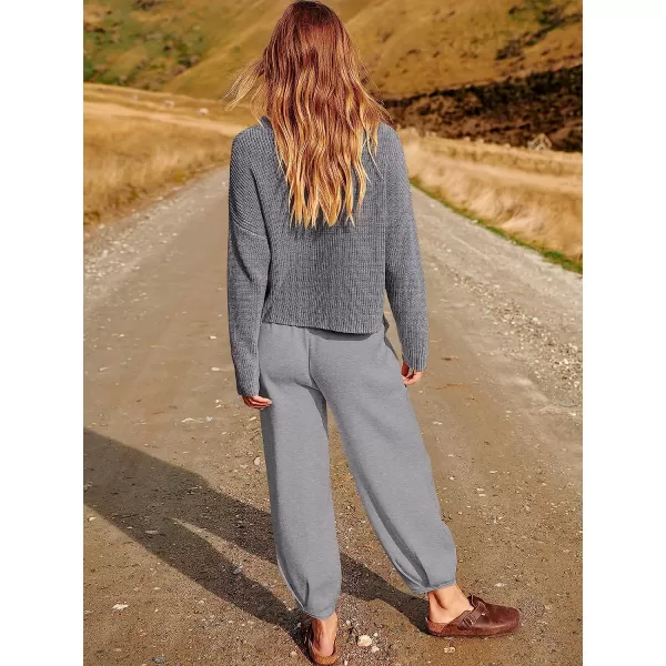 imageANRABESS Womens Two Piece Outfits Long Sleeve Knit Top Fall Sweater Set Oversized Pants Tracksuit Lounge SetsLight Grey