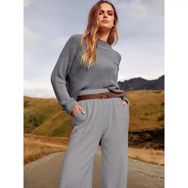 imageANRABESS Womens Two Piece Outfits Long Sleeve Knit Top Fall Sweater Set Oversized Pants Tracksuit Lounge SetsLight Grey