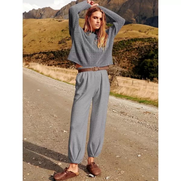 imageANRABESS Womens Two Piece Outfits Long Sleeve Knit Top Fall Sweater Set Oversized Pants Tracksuit Lounge SetsLight Grey