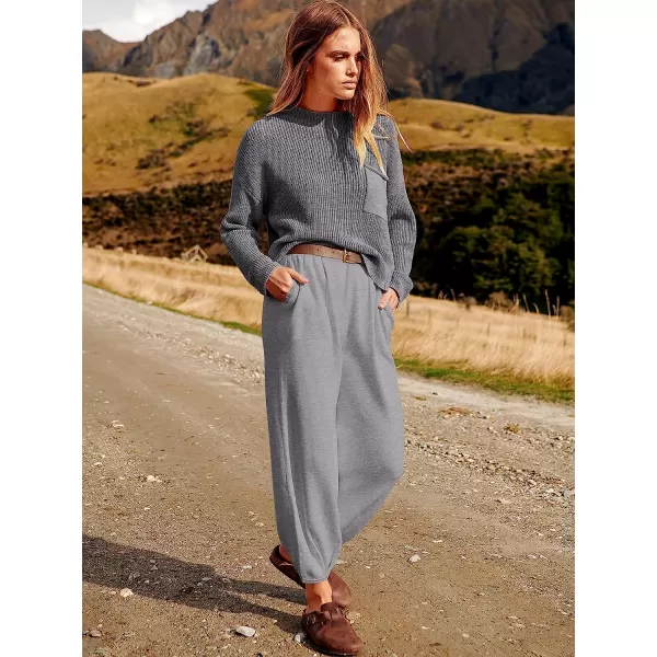 imageANRABESS Womens Two Piece Outfits Long Sleeve Knit Top Fall Sweater Set Oversized Pants Tracksuit Lounge SetsLight Grey