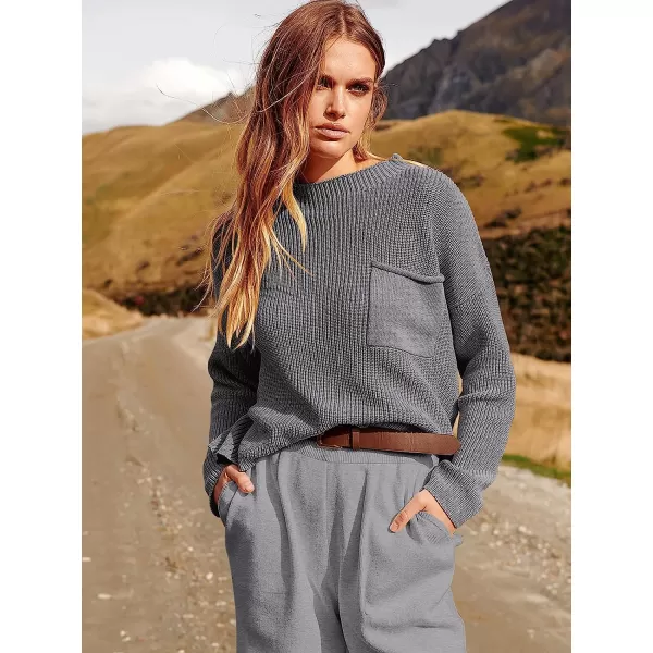 imageANRABESS Womens Two Piece Outfits Long Sleeve Knit Top Fall Sweater Set Oversized Pants Tracksuit Lounge SetsLight Grey