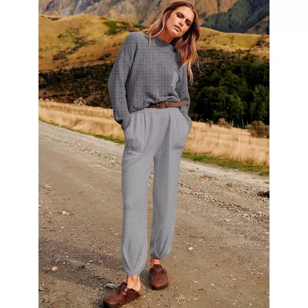 imageANRABESS Womens Two Piece Outfits Long Sleeve Knit Top Fall Sweater Set Oversized Pants Tracksuit Lounge SetsLight Grey