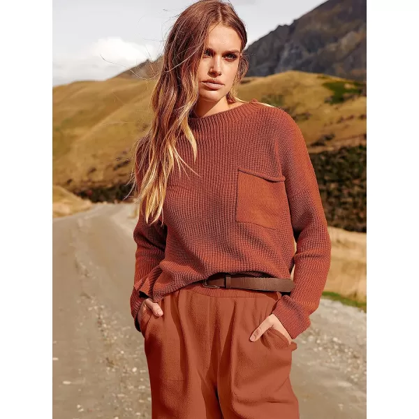 imageANRABESS Womens Two Piece Outfits Long Sleeve Knit Top Fall Sweater Set Oversized Pants Tracksuit Lounge SetsRust