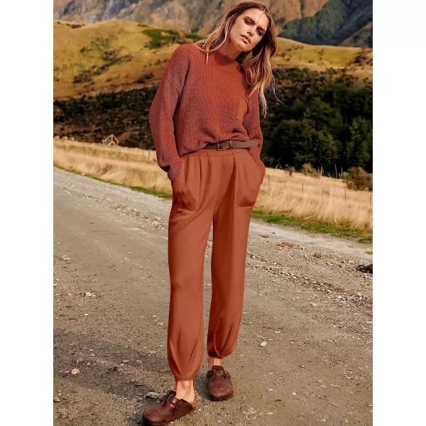imageANRABESS Womens Two Piece Outfits Long Sleeve Knit Top Fall Sweater Set Oversized Pants Tracksuit Lounge SetsRust