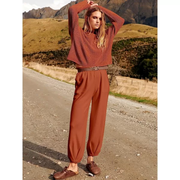 imageANRABESS Womens Two Piece Outfits Long Sleeve Knit Top Fall Sweater Set Oversized Pants Tracksuit Lounge SetsRust