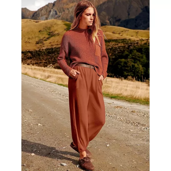 imageANRABESS Womens Two Piece Outfits Long Sleeve Knit Top Fall Sweater Set Oversized Pants Tracksuit Lounge SetsRust