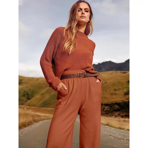 imageANRABESS Womens Two Piece Outfits Long Sleeve Knit Top Fall Sweater Set Oversized Pants Tracksuit Lounge SetsRust