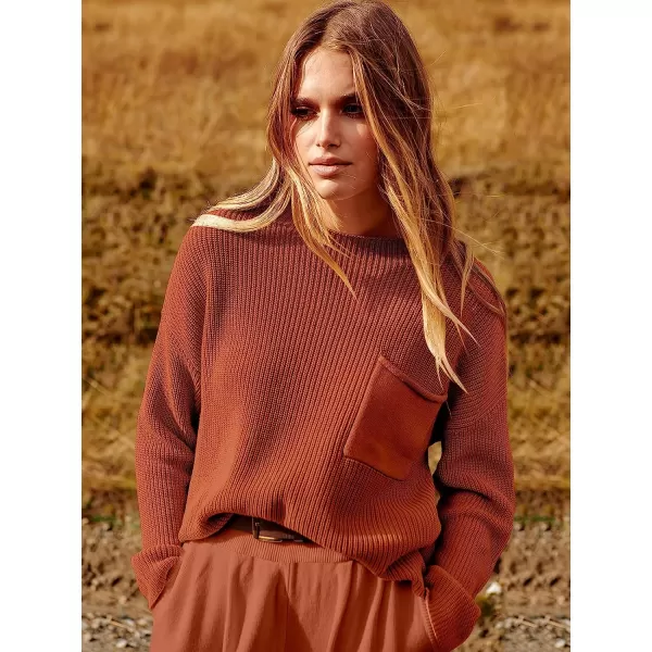 imageANRABESS Womens Two Piece Outfits Long Sleeve Knit Top Fall Sweater Set Oversized Pants Tracksuit Lounge SetsRust