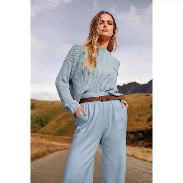 imageANRABESS Womens Two Piece Outfits Long Sleeve Knit Top Fall Sweater Set Oversized Pants Tracksuit Lounge SetsSky