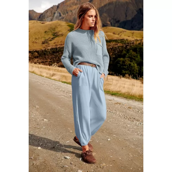 imageANRABESS Womens Two Piece Outfits Long Sleeve Knit Top Fall Sweater Set Oversized Pants Tracksuit Lounge SetsSky