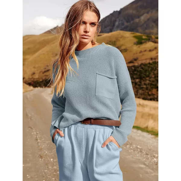 imageANRABESS Womens Two Piece Outfits Long Sleeve Knit Top Fall Sweater Set Oversized Pants Tracksuit Lounge SetsSky