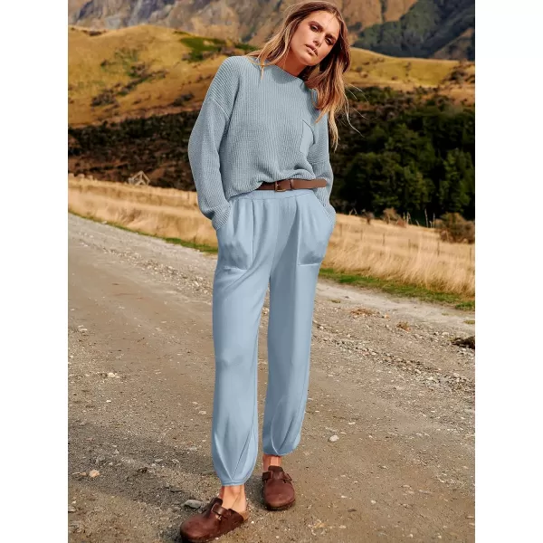 imageANRABESS Womens Two Piece Outfits Long Sleeve Knit Top Fall Sweater Set Oversized Pants Tracksuit Lounge SetsSky