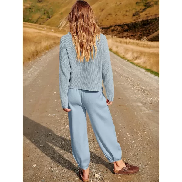imageANRABESS Womens Two Piece Outfits Long Sleeve Knit Top Fall Sweater Set Oversized Pants Tracksuit Lounge SetsSky