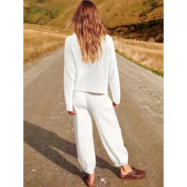 imageANRABESS Womens Two Piece Outfits Long Sleeve Knit Top Fall Sweater Set Oversized Pants Tracksuit Lounge SetsWhite
