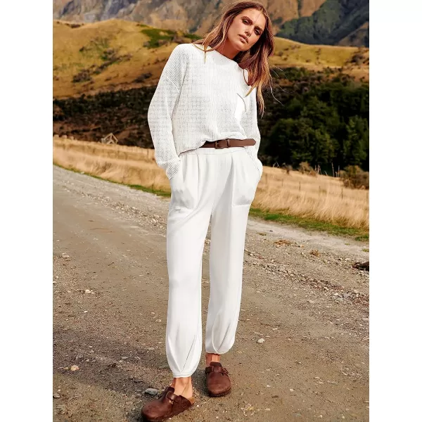 imageANRABESS Womens Two Piece Outfits Long Sleeve Knit Top Fall Sweater Set Oversized Pants Tracksuit Lounge SetsWhite
