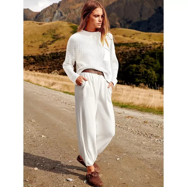 imageANRABESS Womens Two Piece Outfits Long Sleeve Knit Top Fall Sweater Set Oversized Pants Tracksuit Lounge SetsWhite