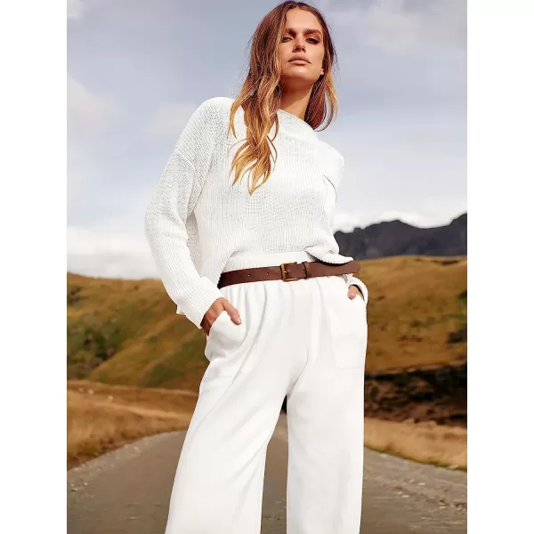 imageANRABESS Womens Two Piece Outfits Long Sleeve Knit Top Fall Sweater Set Oversized Pants Tracksuit Lounge SetsWhite