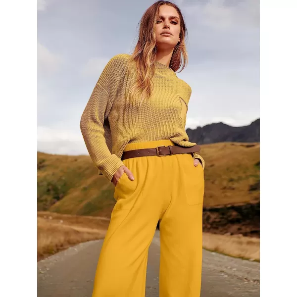 imageANRABESS Womens Two Piece Outfits Long Sleeve Knit Top Fall Sweater Set Oversized Pants Tracksuit Lounge SetsYellow