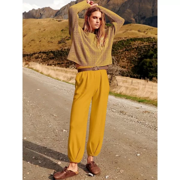 imageANRABESS Womens Two Piece Outfits Long Sleeve Knit Top Fall Sweater Set Oversized Pants Tracksuit Lounge SetsYellow
