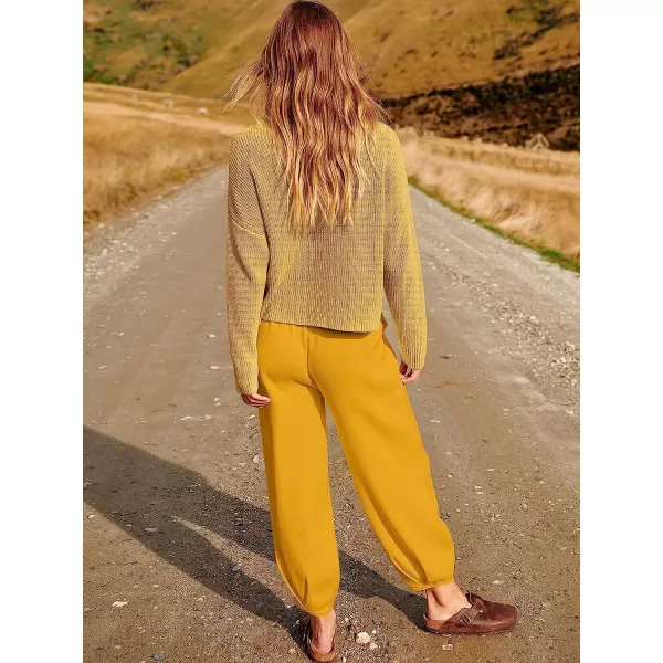 imageANRABESS Womens Two Piece Outfits Long Sleeve Knit Top Fall Sweater Set Oversized Pants Tracksuit Lounge SetsYellow
